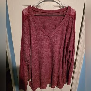 Torrid Lace Sleeve V-Neck Sweater